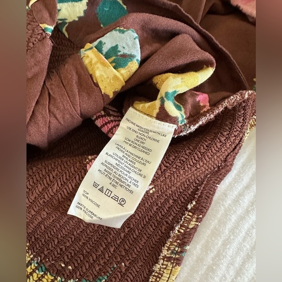 New Free People Large Dusk Til Dawn Crop Top with Balloon Sleeves Maroon Floral - Picture 7 of 9